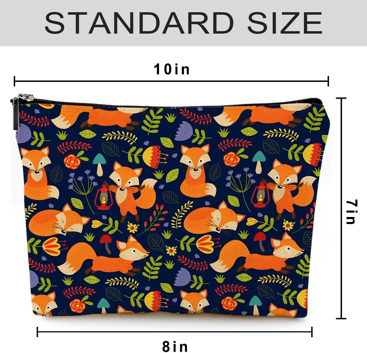 Small Makeup Bag for Purse Cute Canvas Waterproof Cosmetic Bags for Women Zipper Travel Toiletry Pouch-Fox Makeup Bags