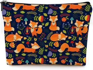Small Makeup Bag for Purse Cute Canvas Waterproof Cosmetic Bags for Women Zipper Travel Toiletry Pouch-Fox Makeup Bags