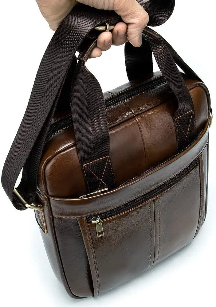 Small Messenger Bag for Men Vintage Handbag, Brown Vintage Cowhide Leather Shoulder Bag Vertical Tote Handbag