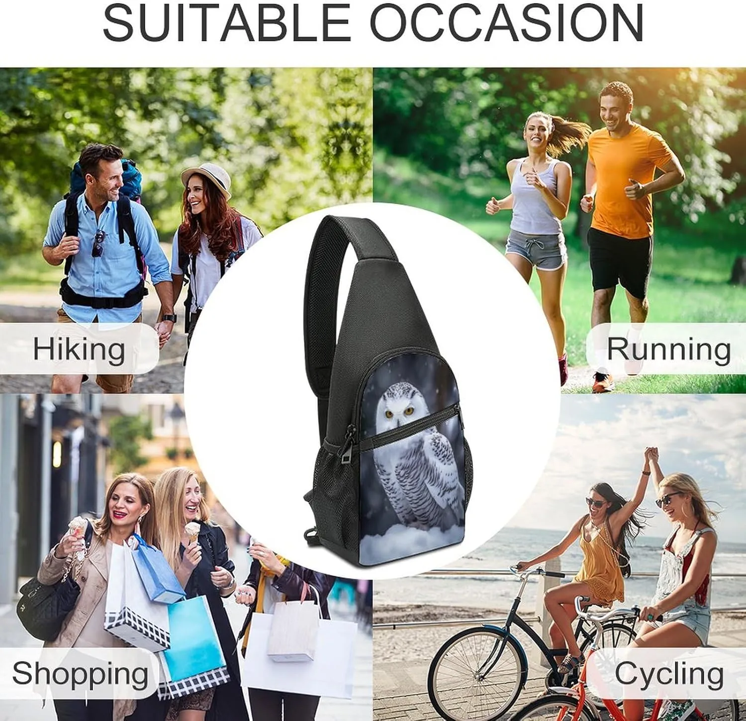 Small Sling Chest Bag Crossbody Bag for Men Women,Arctic Owl Lightweight Gym Daypack for Travel Cycling Hiking