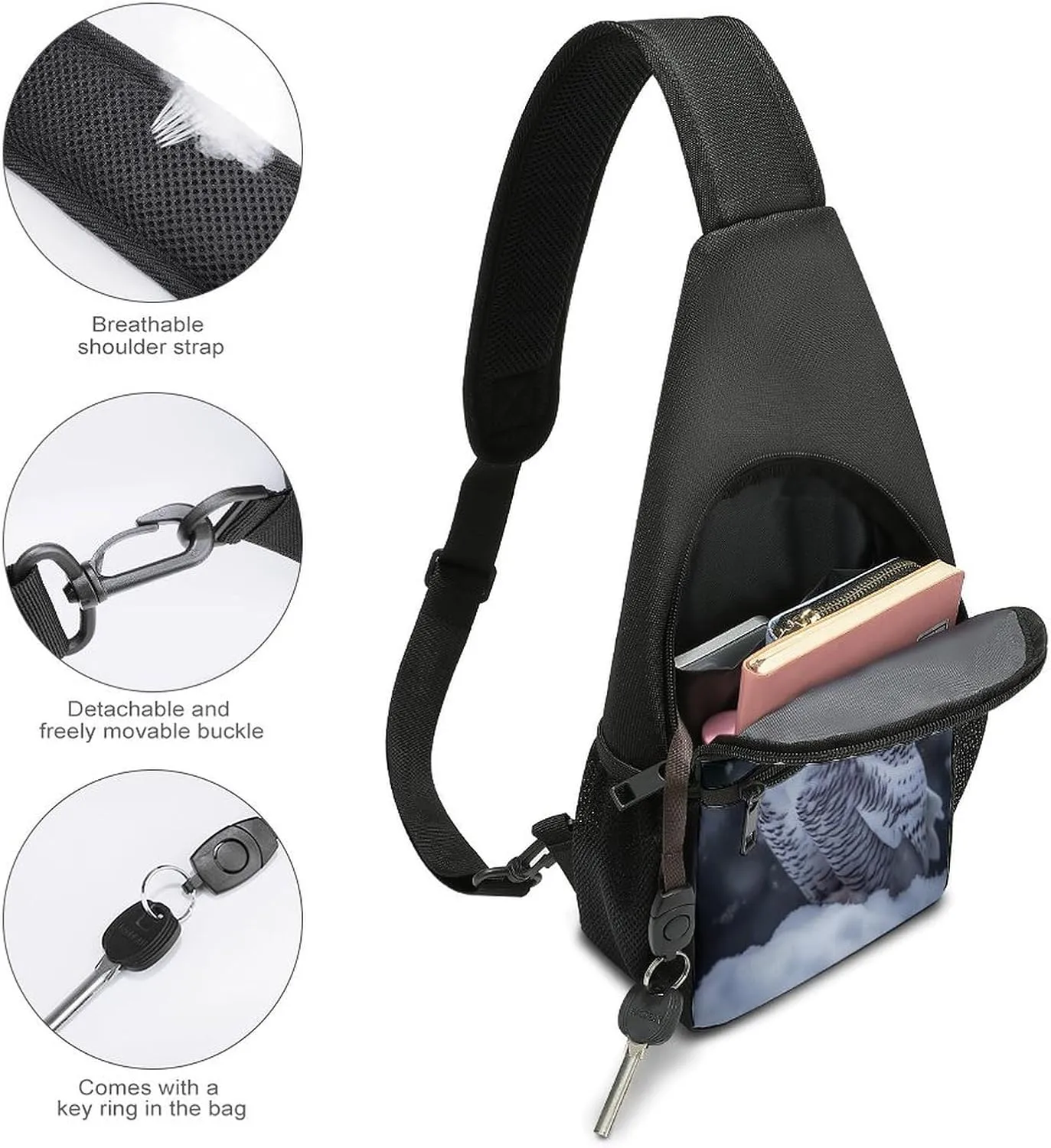Small Sling Chest Bag Crossbody Bag for Men Women,Arctic Owl Lightweight Gym Daypack for Travel Cycling Hiking