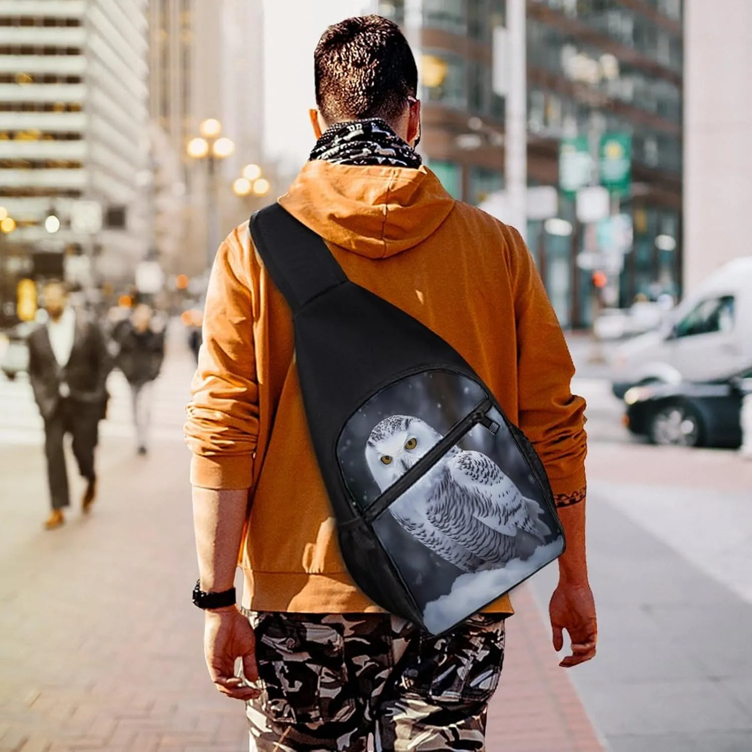 Small Sling Chest Bag Crossbody Bag for Men Women,Arctic Owl Lightweight Gym Daypack for Travel Cycling Hiking