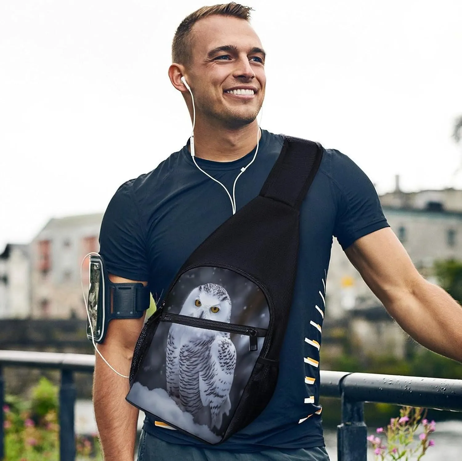 Small Sling Chest Bag Crossbody Bag for Men Women,Arctic Owl Lightweight Gym Daypack for Travel Cycling Hiking