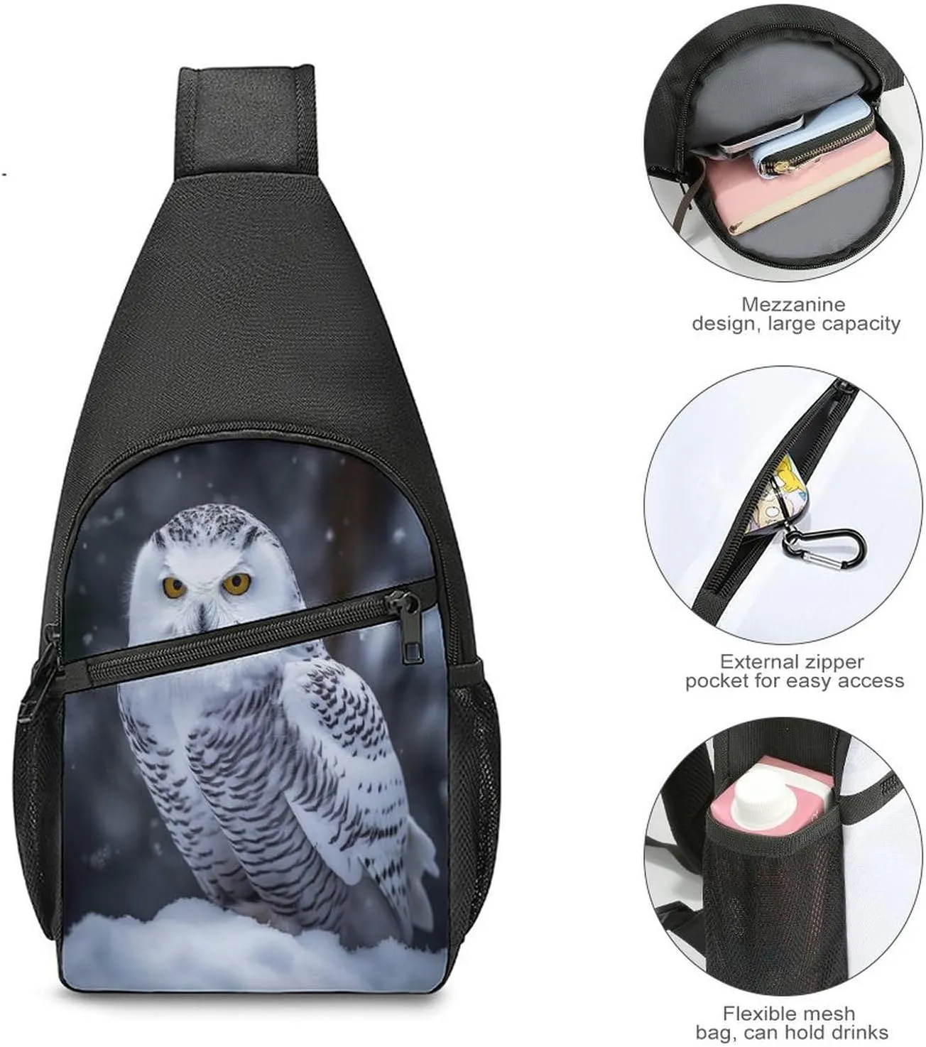 Small Sling Chest Bag Crossbody Bag for Men Women,Arctic Owl Lightweight Gym Daypack for Travel Cycling Hiking