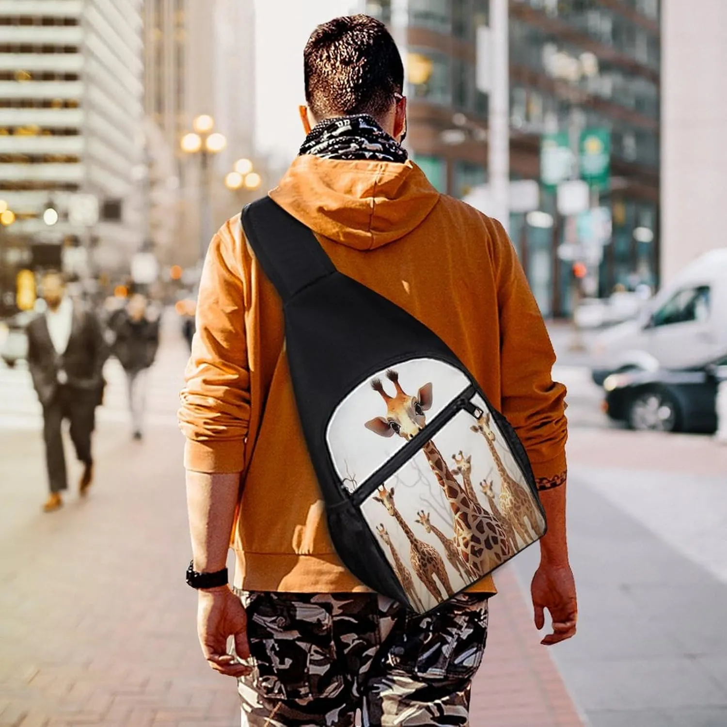 Small Sling Chest Bag Crossbody Bag for Men Women,Cute Cartoon Funny Giraffes Lightweight Gym Daypack for Travel Cycling Hiking