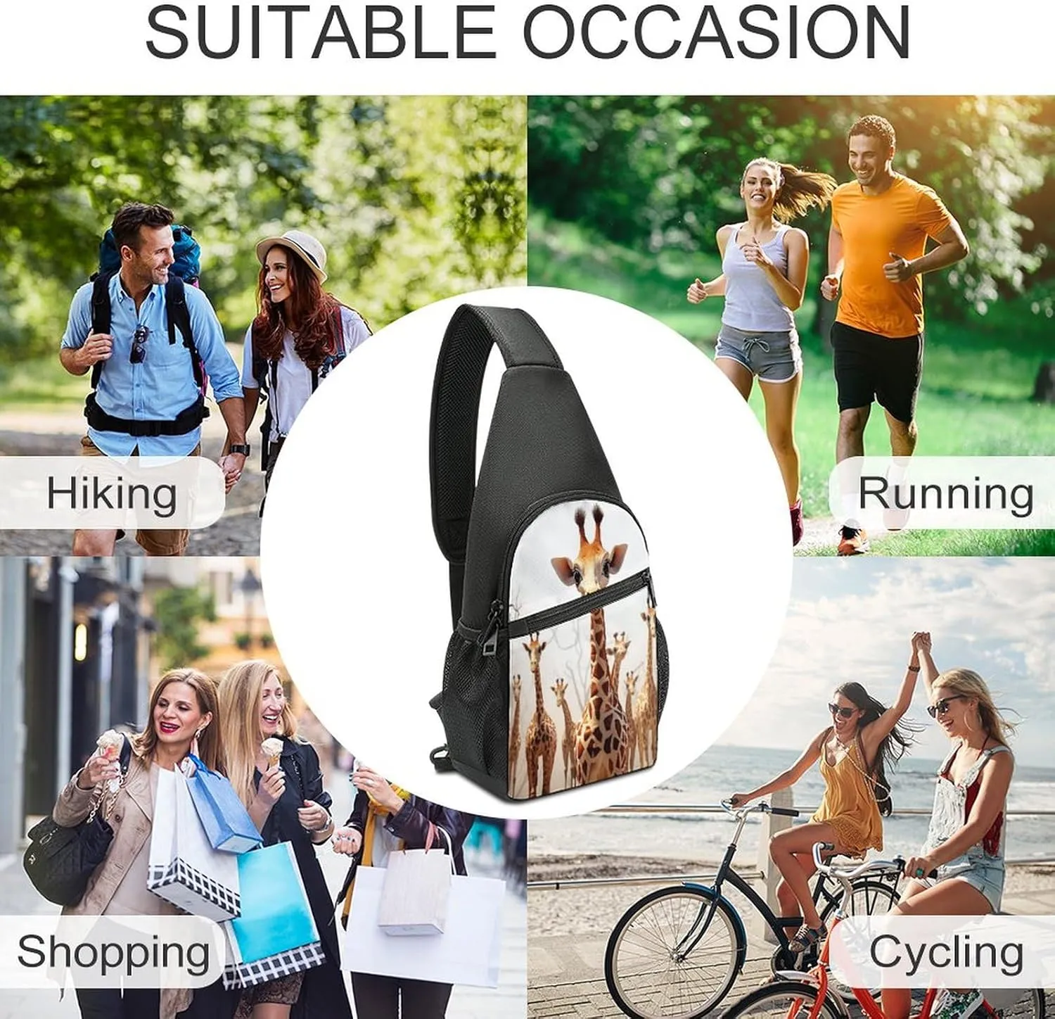 Small Sling Chest Bag Crossbody Bag for Men Women,Cute Cartoon Funny Giraffes Lightweight Gym Daypack for Travel Cycling Hiking