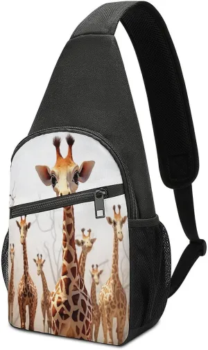 Small Sling Chest Bag Crossbody Bag for Men Women,Cute Cartoon Funny Giraffes Lightweight Gym Daypack for Travel Cycling Hiking