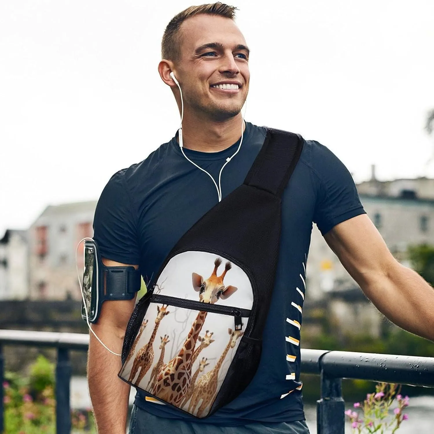 Small Sling Chest Bag Crossbody Bag for Men Women,Cute Cartoon Funny Giraffes Lightweight Gym Daypack for Travel Cycling Hiking
