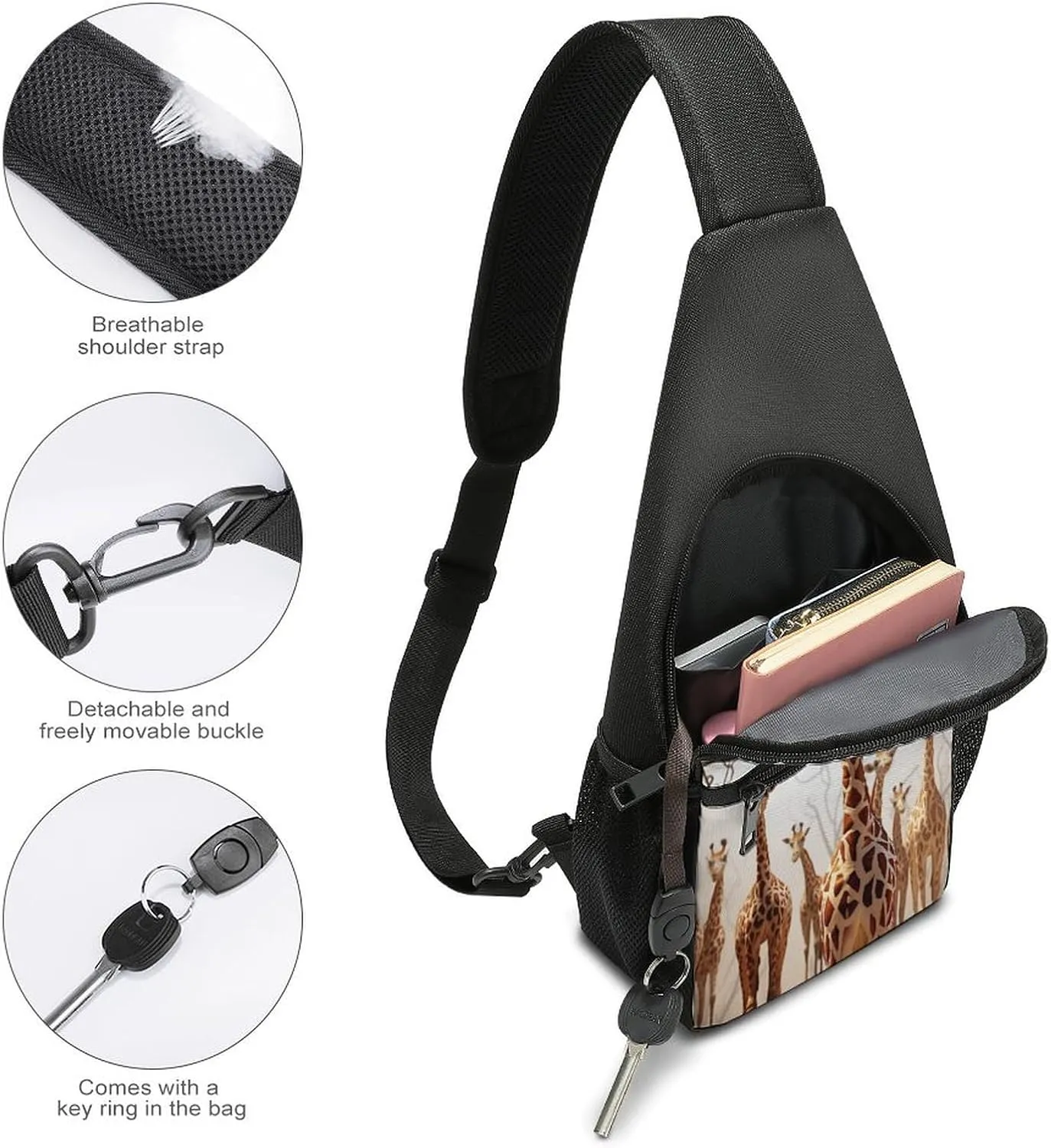 Small Sling Chest Bag Crossbody Bag for Men Women,Cute Cartoon Funny Giraffes Lightweight Gym Daypack for Travel Cycling Hiking
