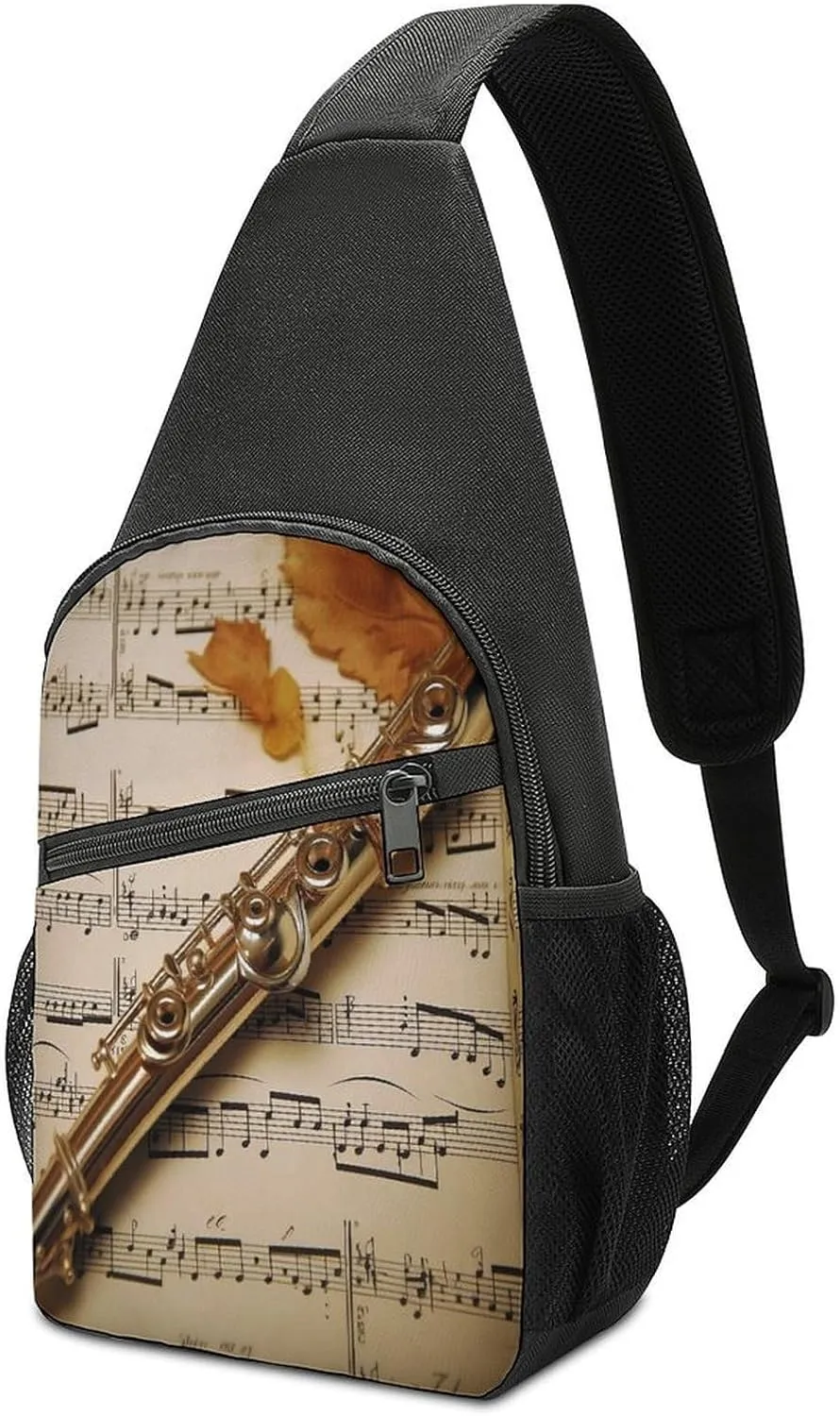 Small Sling Chest Bag Crossbody Bag for Men Women,Flute Music Lightweight Gym Daypack for Travel Cycling Hiking