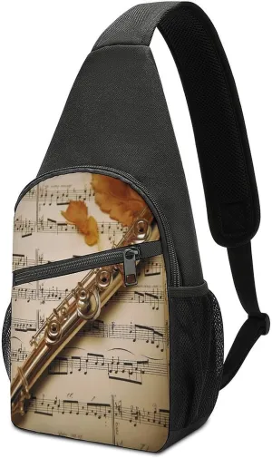 Small Sling Chest Bag Crossbody Bag for Men Women,Flute Music Lightweight Gym Daypack for Travel Cycling Hiking