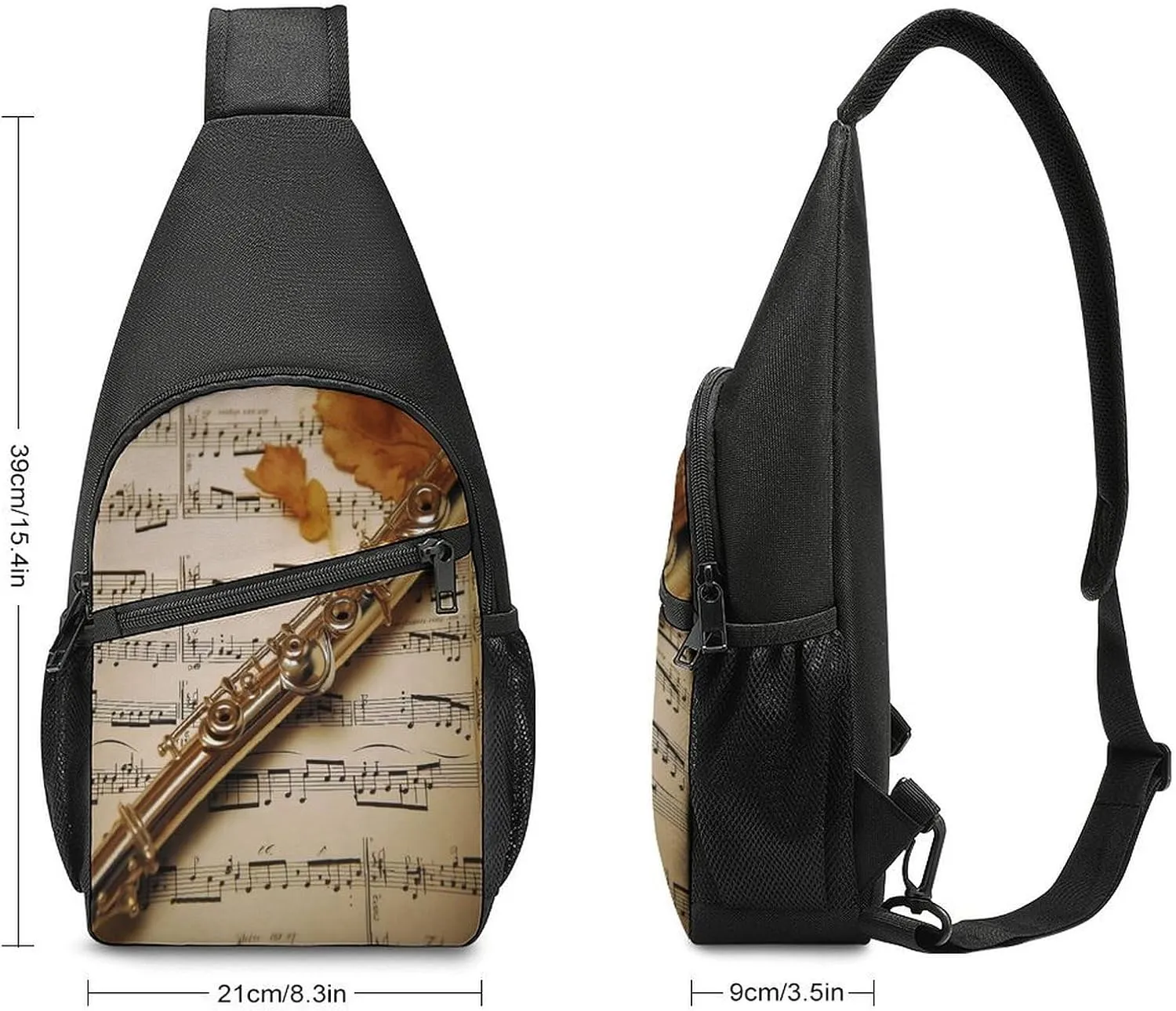 Small Sling Chest Bag Crossbody Bag for Men Women,Flute Music Lightweight Gym Daypack for Travel Cycling Hiking