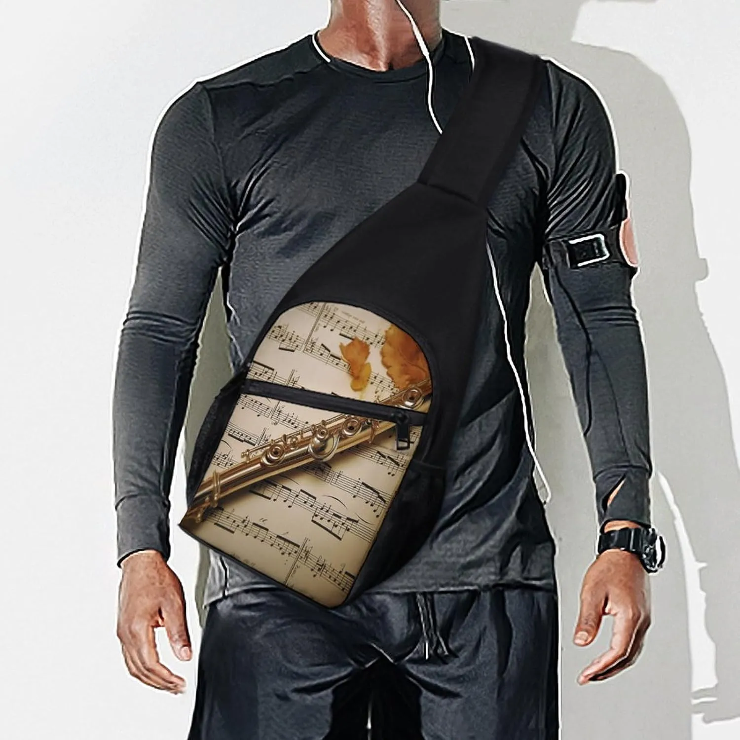 Small Sling Chest Bag Crossbody Bag for Men Women,Flute Music Lightweight Gym Daypack for Travel Cycling Hiking
