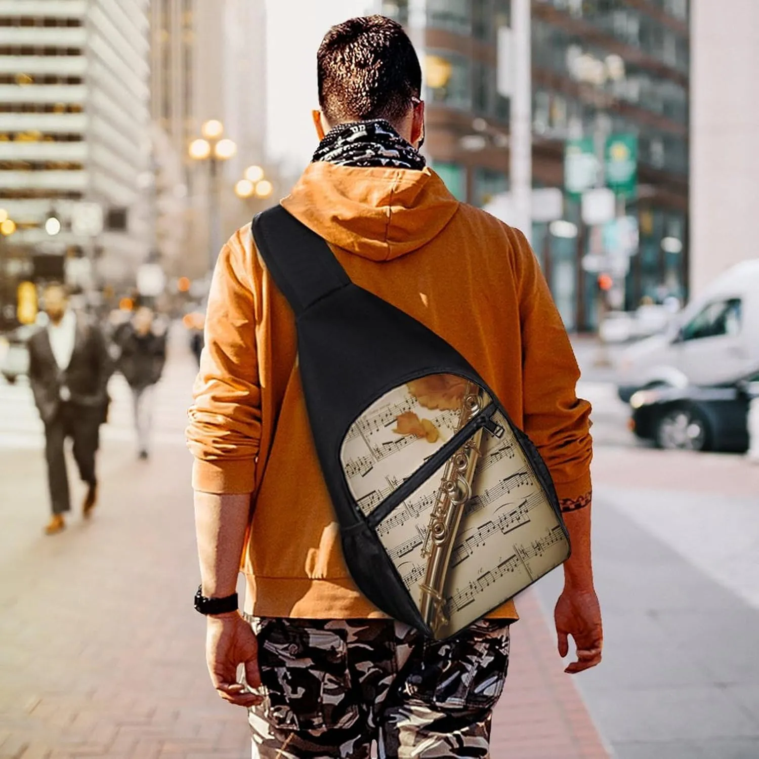 Small Sling Chest Bag Crossbody Bag for Men Women,Flute Music Lightweight Gym Daypack for Travel Cycling Hiking