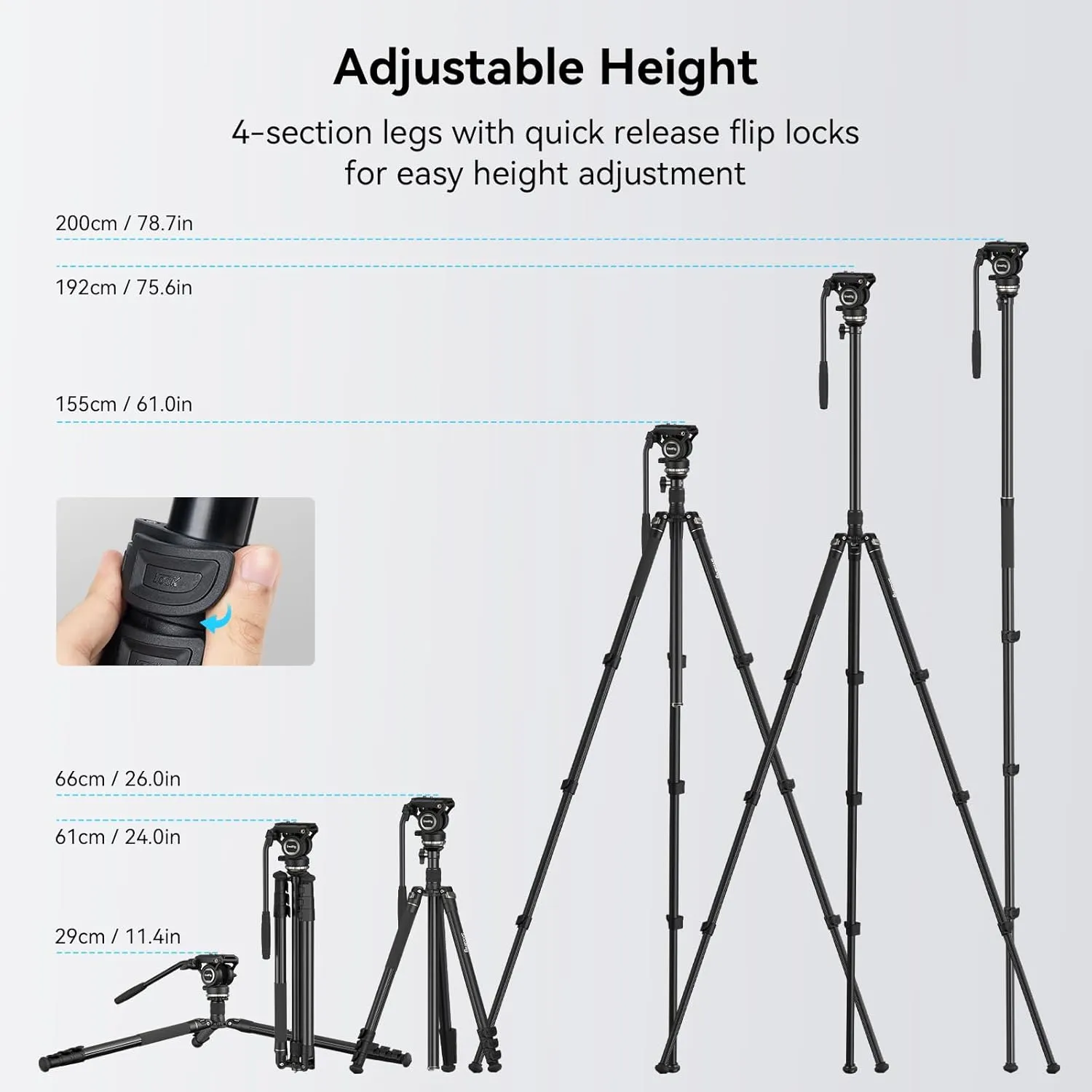 SmallRig CT210 Video Tripod, 75" Video Camera Tripod Monopod with  /-15° Leveling Base Fluid Head, Professional Camera Tripod Compatible with Video Camera, DSLR, Camcorder-4475