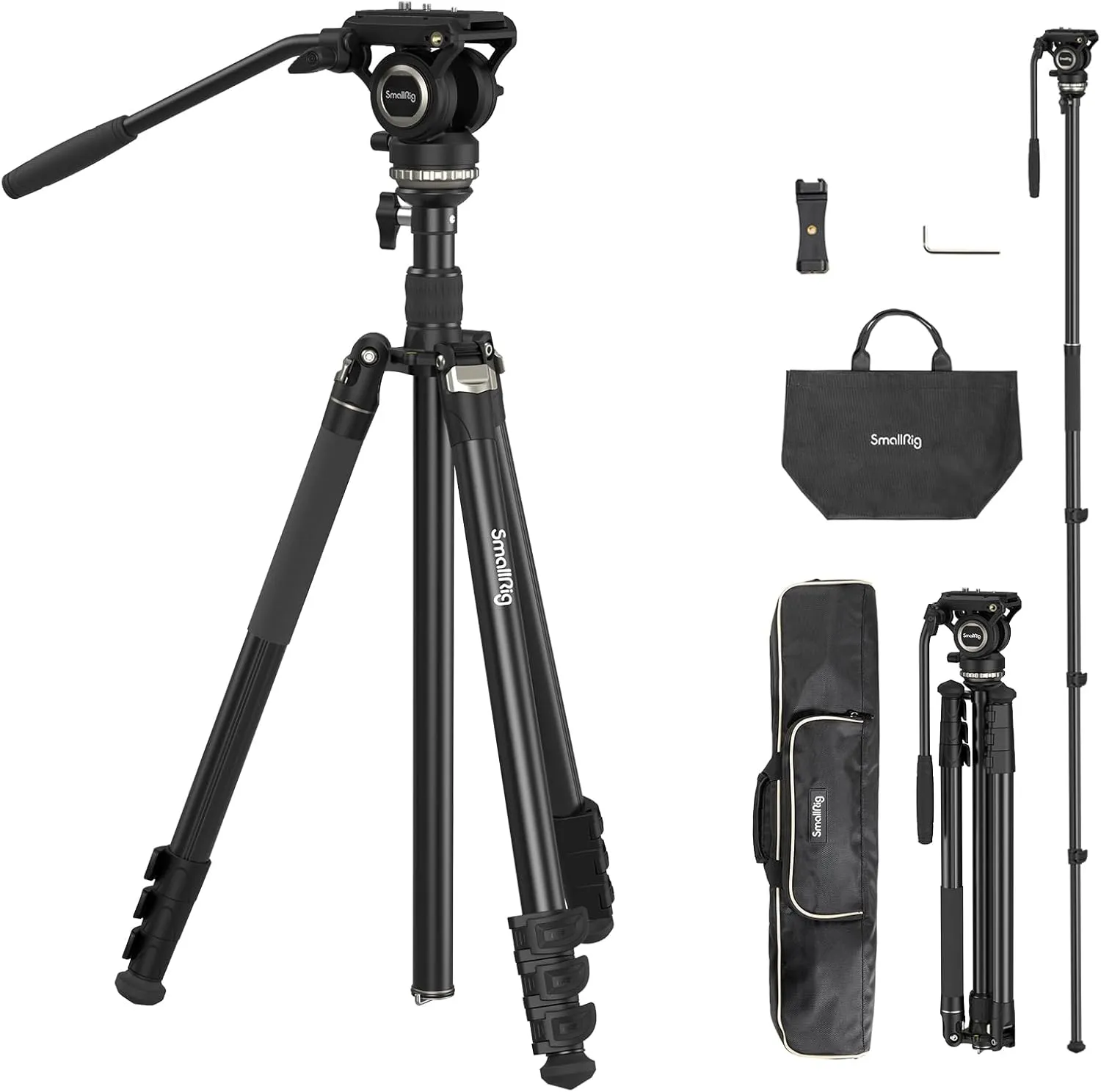 SmallRig CT210 Video Tripod, 75" Video Camera Tripod Monopod with  /-15° Leveling Base Fluid Head, Professional Camera Tripod Compatible with Video Camera, DSLR, Camcorder-4475