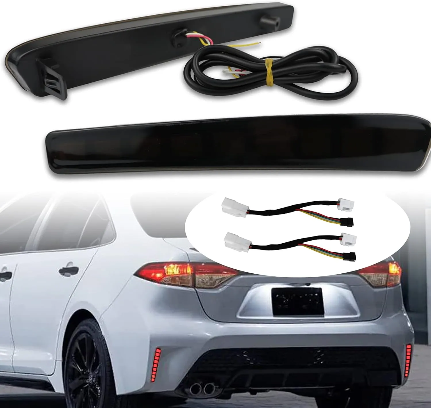 Smoked LED Rear Bumper Reflectors Fog Brake Tail Light Sequential Turn Signal Lamps Accessories Kit For 2020 2021 2022 2023 Toyota Corolla L LE SE (Rear Fog Light B)
