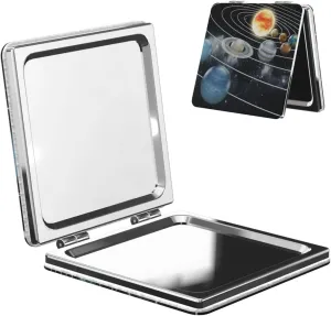 Solar System with Eight Planets Women Small Makeup Mirror Portable Pocket Cosmetic Mirror for Travel