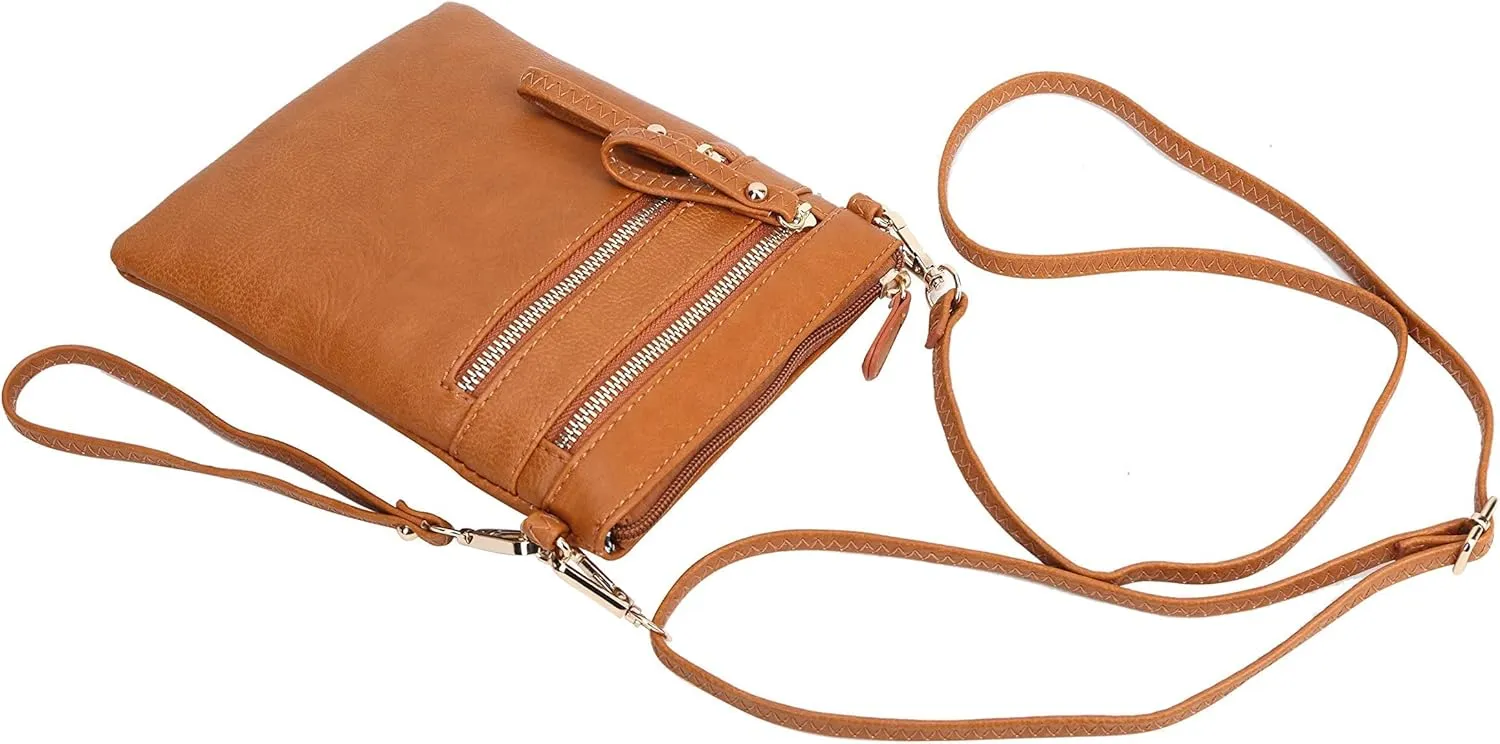 Solene Small Crossbody Bag for Women, Multi Zip Pockets with Detachable Wristlet, Lightweight Travel Purse, Cell Phone Pouch