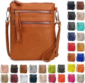 Solene Small Crossbody Bag for Women, Multi Zip Pockets with Detachable Wristlet, Lightweight Travel Purse, Cell Phone Pouch