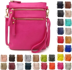 Solene Small Crossbody Bag for Women, Multi Zip Pockets with Detachable Wristlet, Lightweight Travel Purse, Cell Phone Pouch