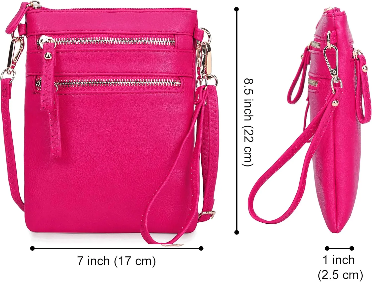 Solene Small Crossbody Bag for Women, Multi Zip Pockets with Detachable Wristlet, Lightweight Travel Purse, Cell Phone Pouch