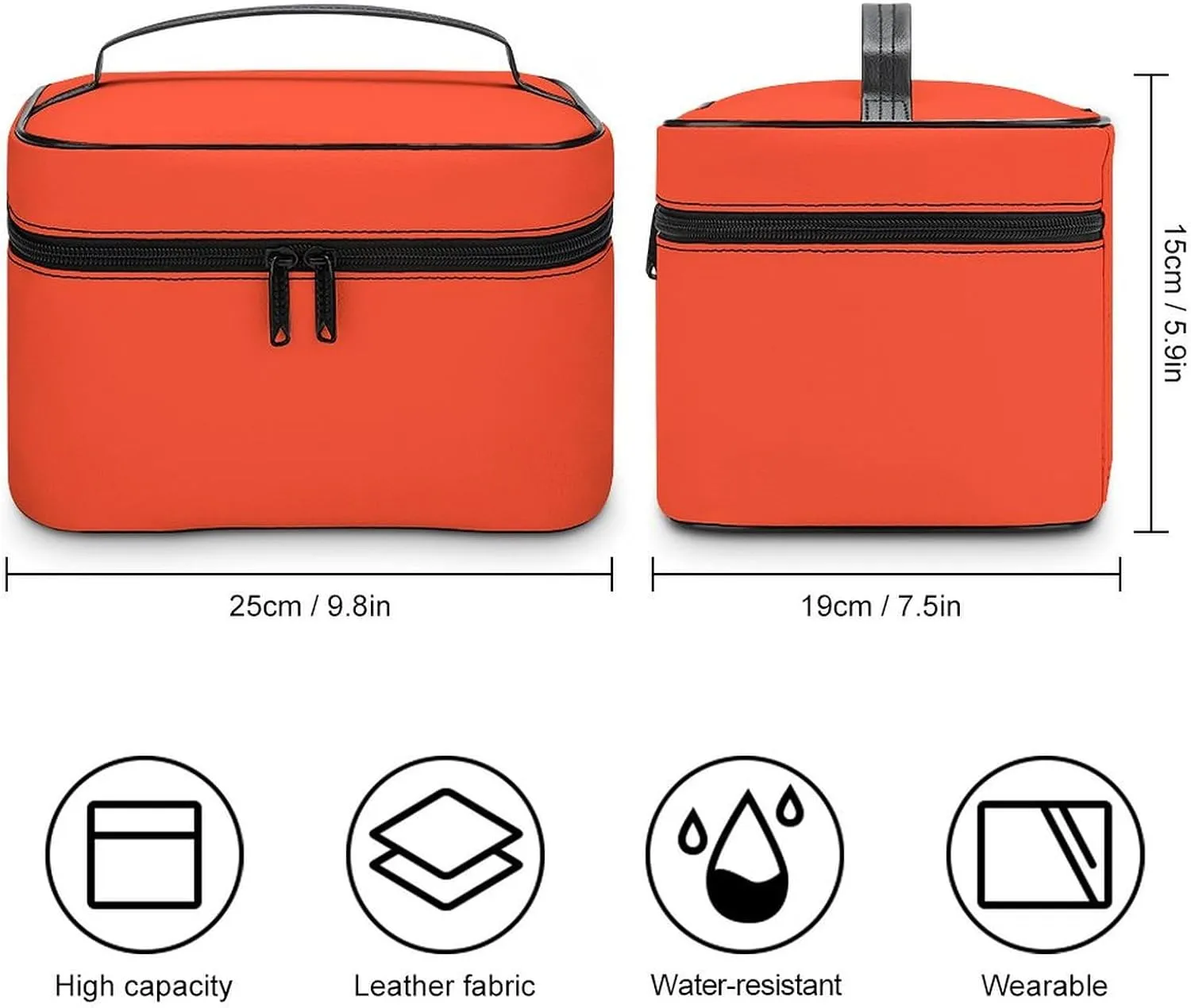 Solid Bright Red Orange Makeup Bag, Portable Travel Cosmetic Case Zipper Toiletry Bag for Women Girls