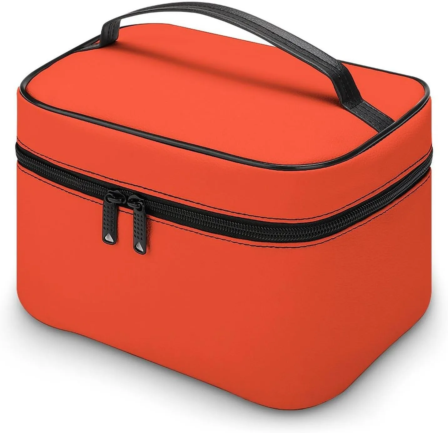 Solid Bright Red Orange Makeup Bag, Portable Travel Cosmetic Case Zipper Toiletry Bag for Women Girls