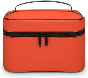 Solid Bright Red Orange Makeup Bag, Portable Travel Cosmetic Case Zipper Toiletry Bag for Women Girls