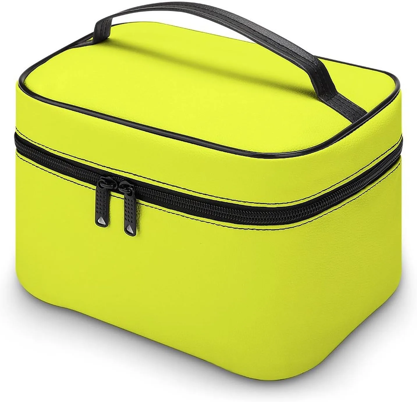 Solid Bright Sweet Lemon Yellow Makeup Bag, Portable Travel Cosmetic Case Zipper Toiletry Bag for Women Girls