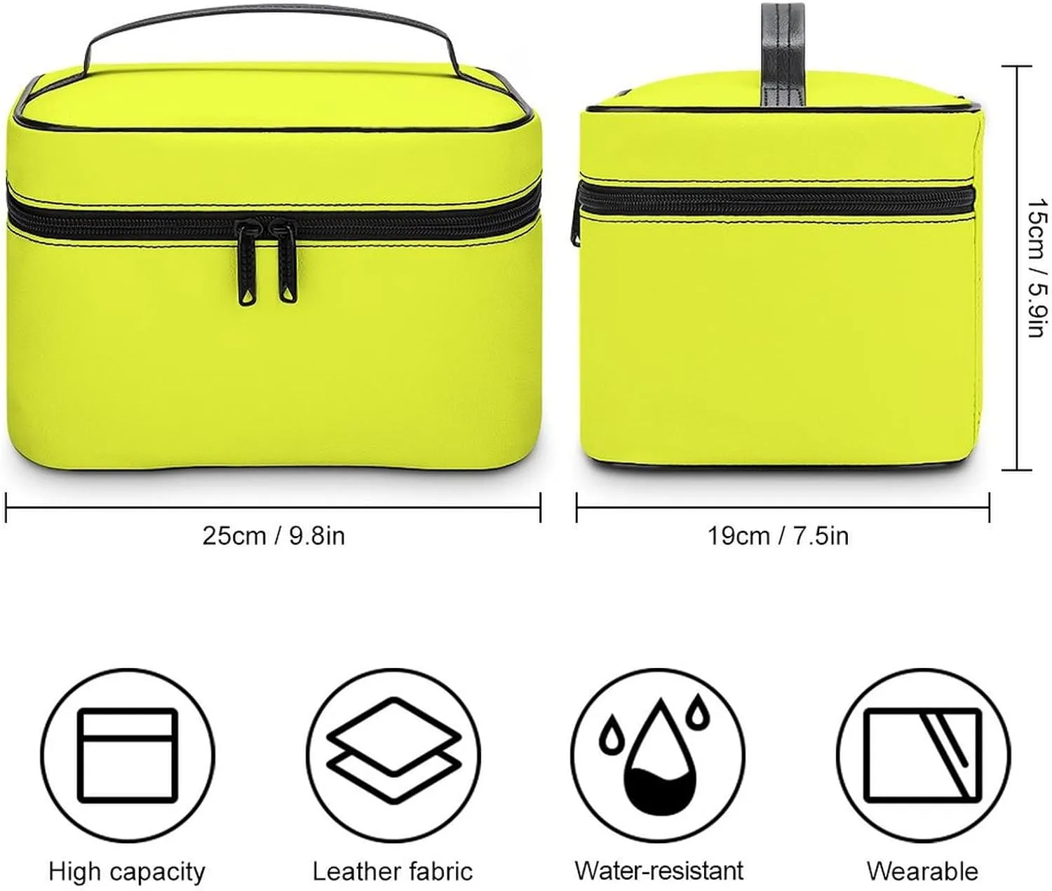 Solid Bright Sweet Lemon Yellow Makeup Bag, Portable Travel Cosmetic Case Zipper Toiletry Bag for Women Girls