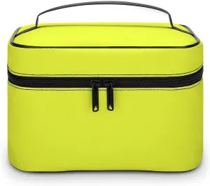 Solid Bright Sweet Lemon Yellow Makeup Bag, Portable Travel Cosmetic Case Zipper Toiletry Bag for Women Girls