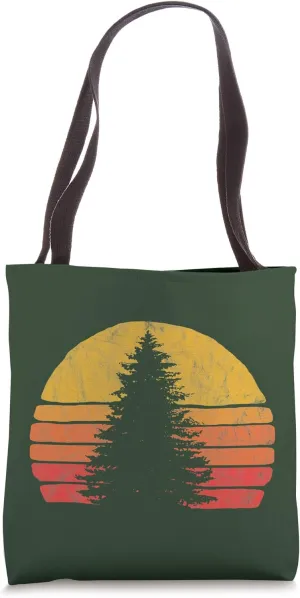 Solitary Pine Tree Sun - Vintage Retro Outdoor Graphic Tote Bag