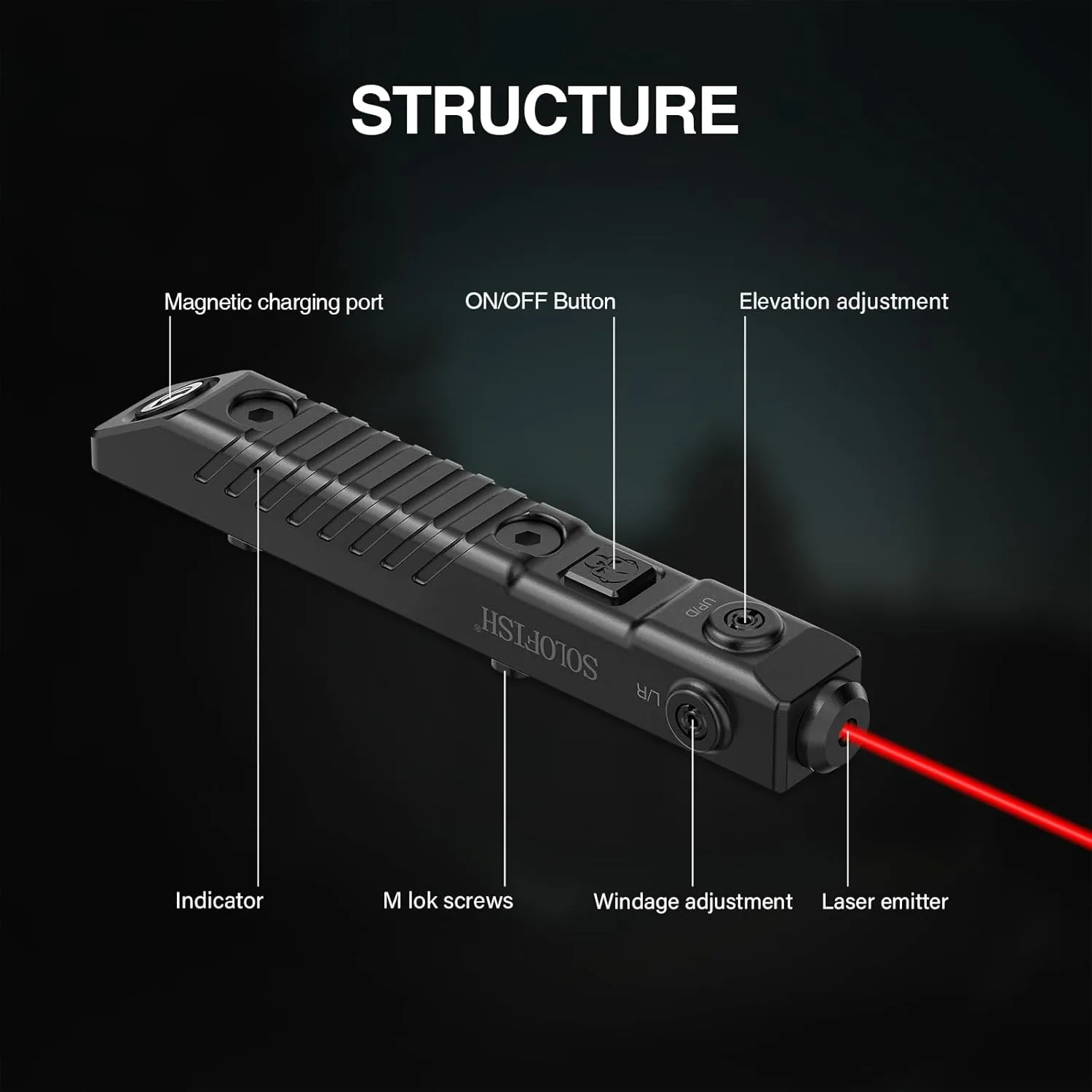 SOLOFISH Green/Blue/Red Laser Sight is Compatible with MLok Rail, Low Profile Tactical Rifle Laser Sight, Rechargeable (Laser Output <5mW, Class IIIA)