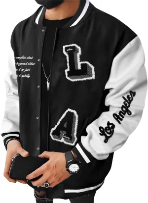 SOLY HUX Men's Varsity Jacket Letterman Bomber Jackets Color Block Long Sleeve Baseball Lightweight Coat
