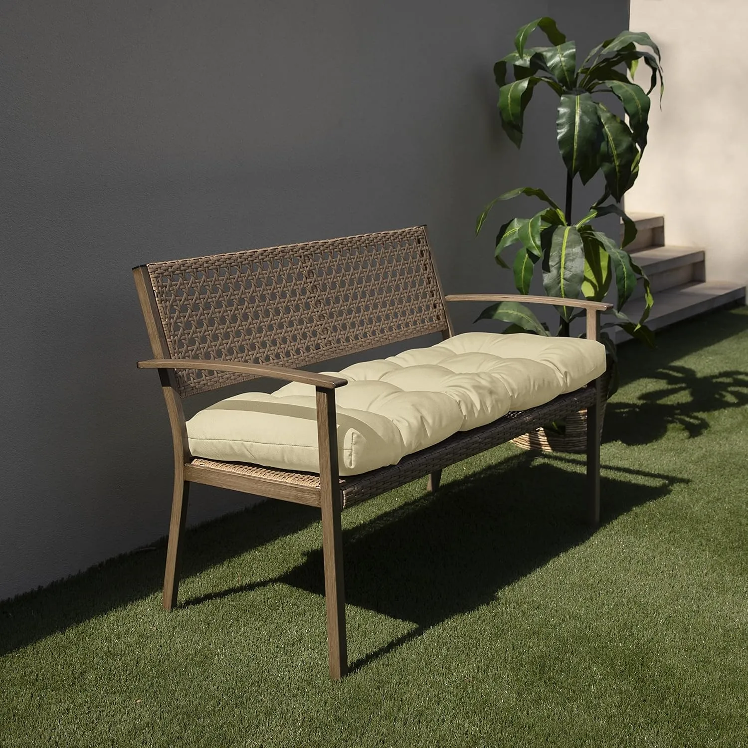 Sorra Home Sunbrella Canvas Bench Cushion, 48 x 19 x 3, Tan