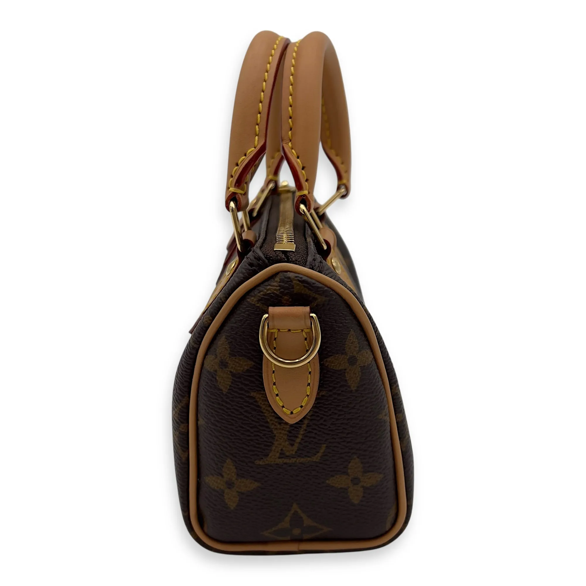 Speedy Crossbody Bag Nano Brown in Monogram Coated Canvas, Gold hardware