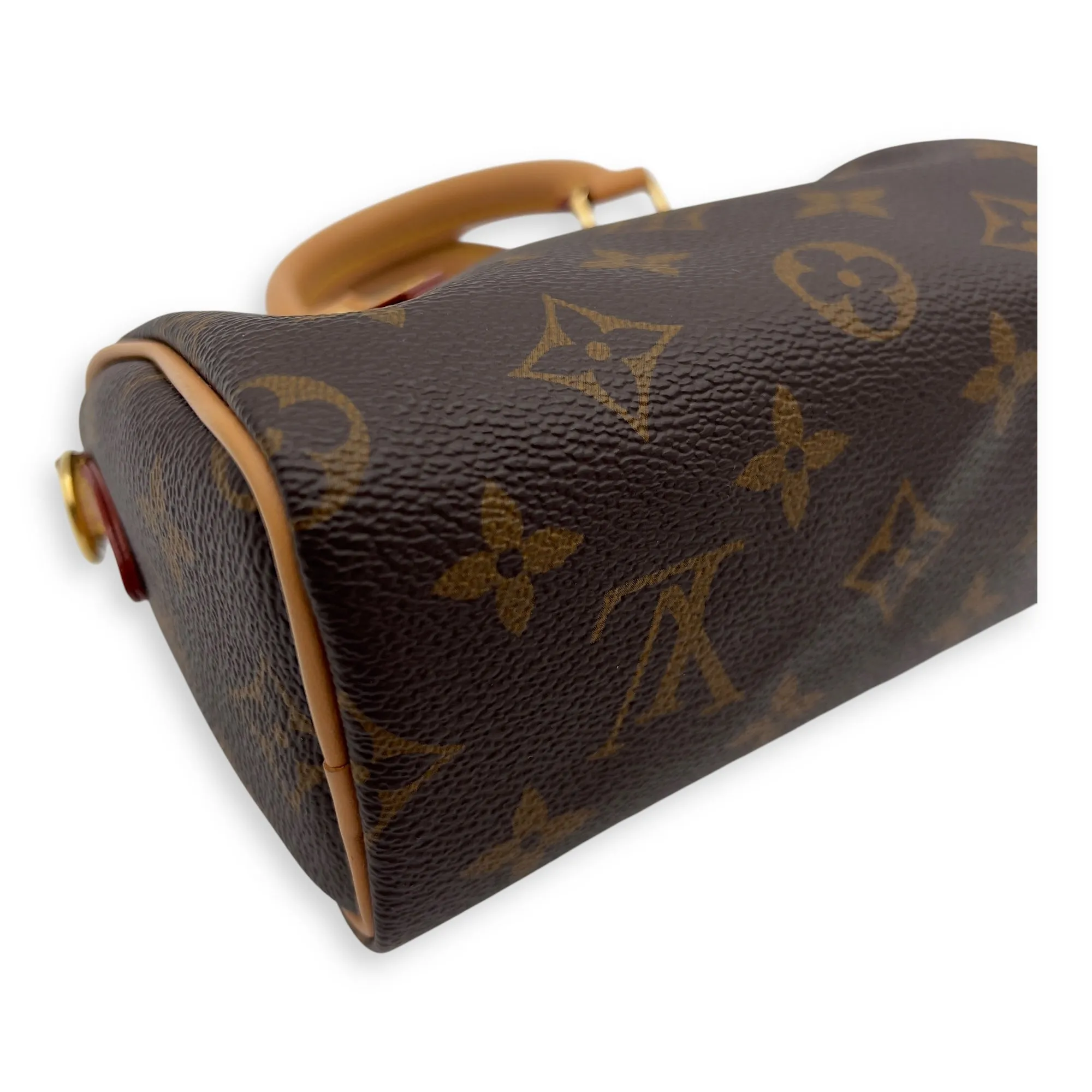 Speedy Crossbody Bag Nano Brown in Monogram Coated Canvas, Gold hardware