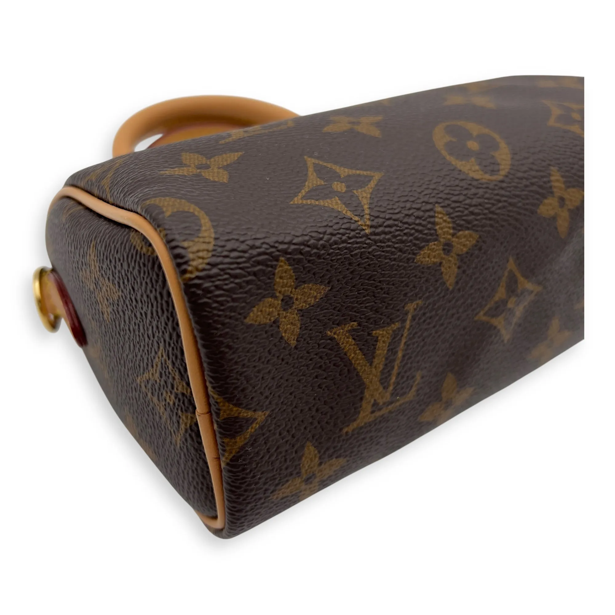 Speedy Crossbody Bag Nano Brown in Monogram Coated Canvas, Gold hardware