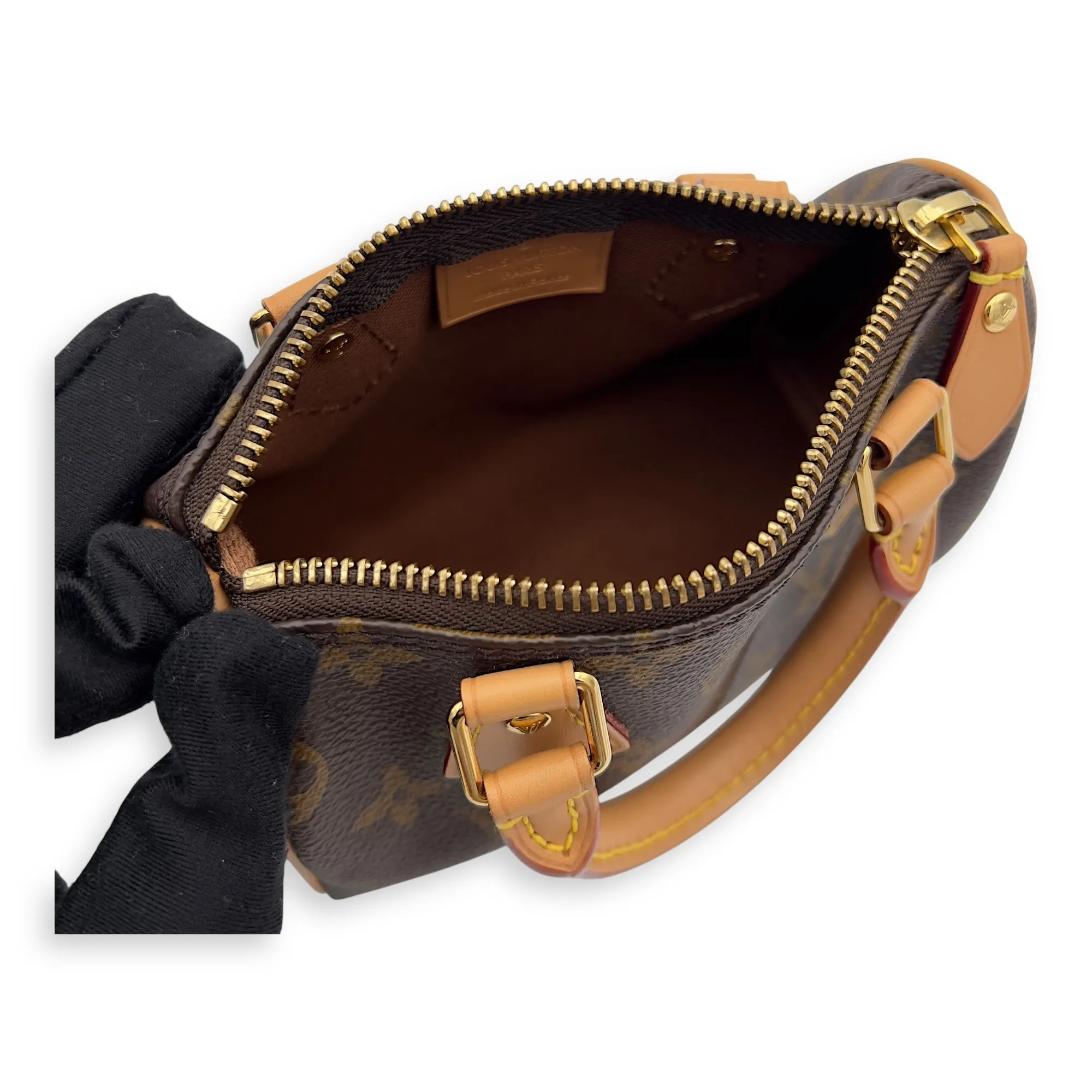 Speedy Crossbody Bag Nano Brown in Monogram Coated Canvas, Gold hardware