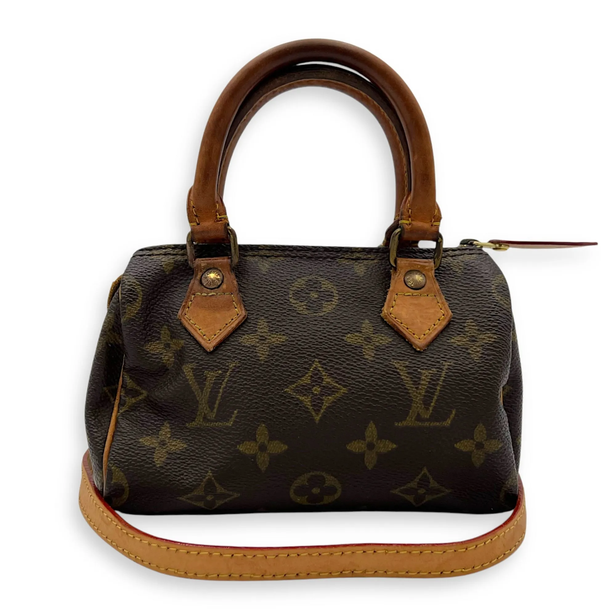 Speedy Crossbody Bag Nano Brown in Monogram Coated Canvas, Gold hardware