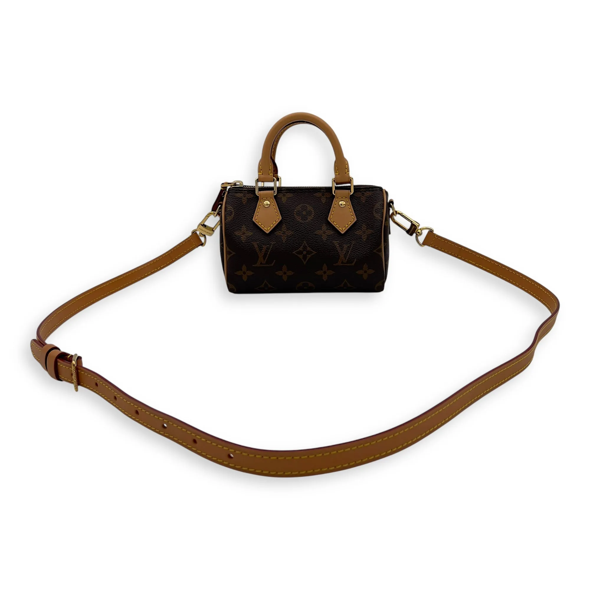 Speedy Crossbody Bag Nano Brown in Monogram Coated Canvas, Gold hardware