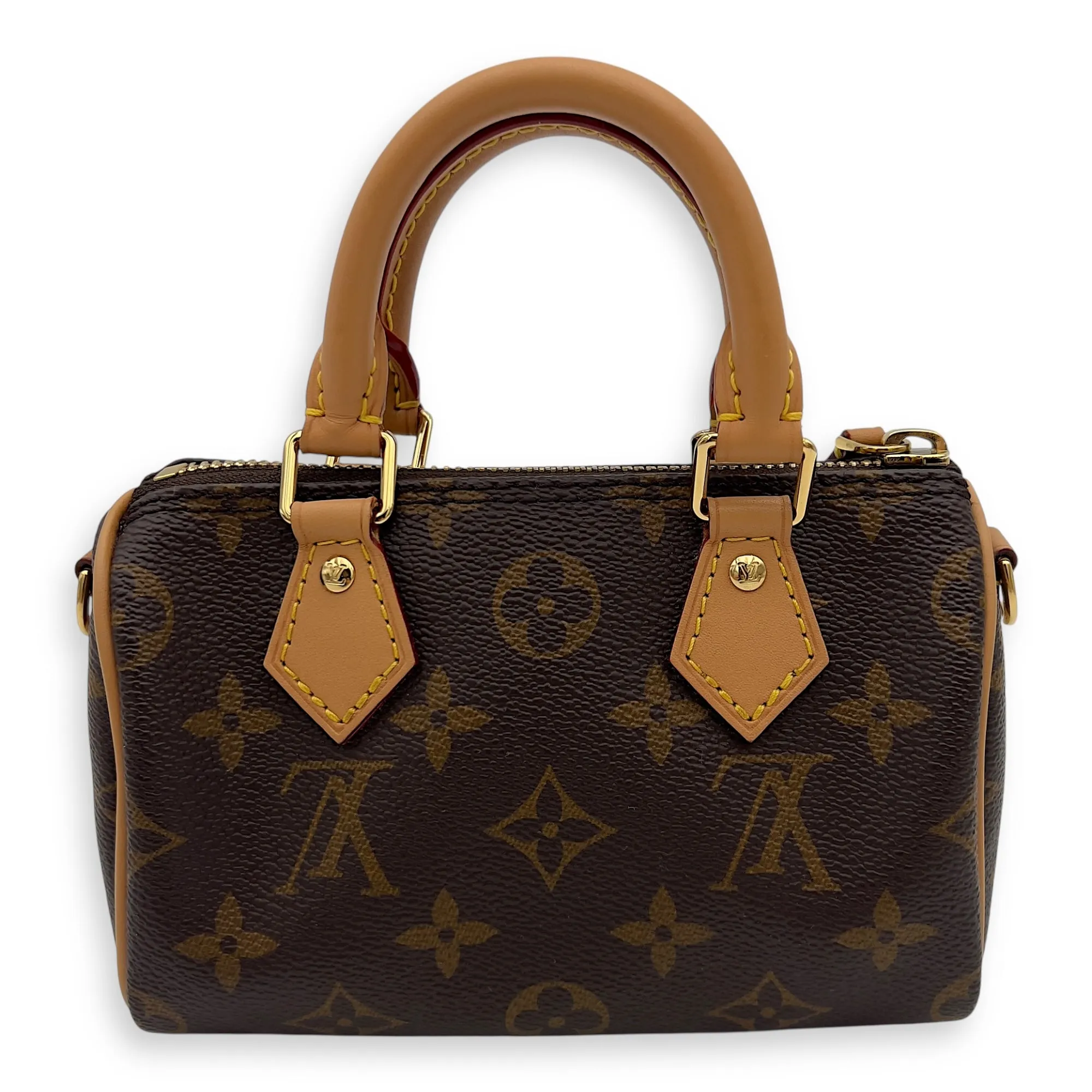 Speedy Crossbody Bag Nano Brown in Monogram Coated Canvas, Gold hardware
