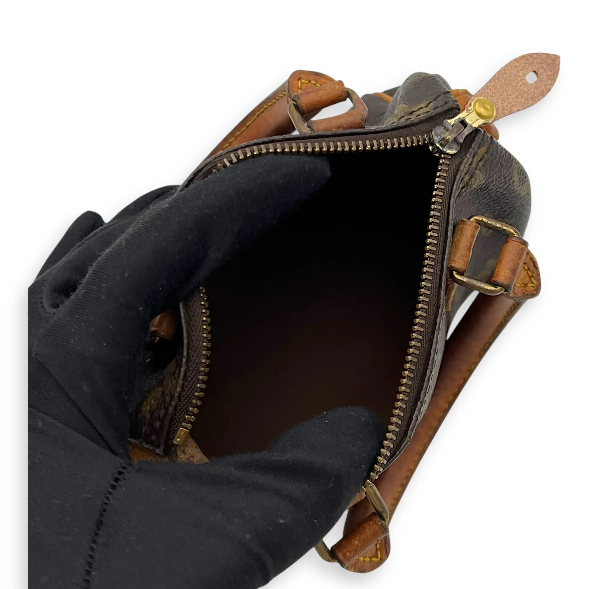 Speedy Crossbody Bag Nano Brown in Monogram Coated Canvas, Gold hardware