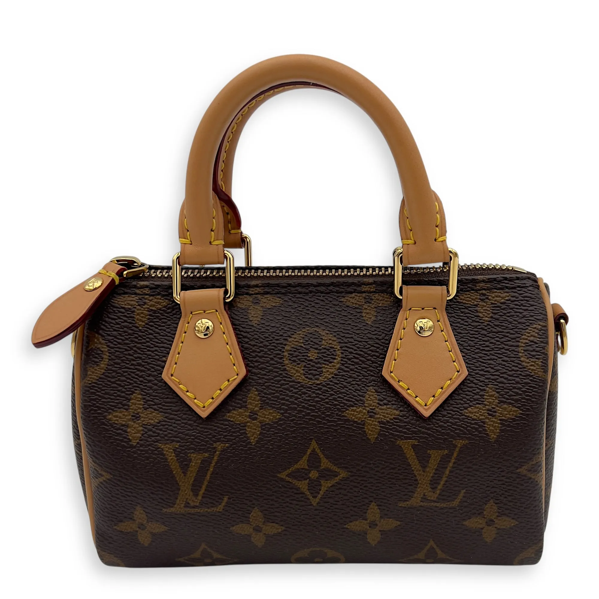 Speedy Crossbody Bag Nano Brown in Monogram Coated Canvas, Gold hardware