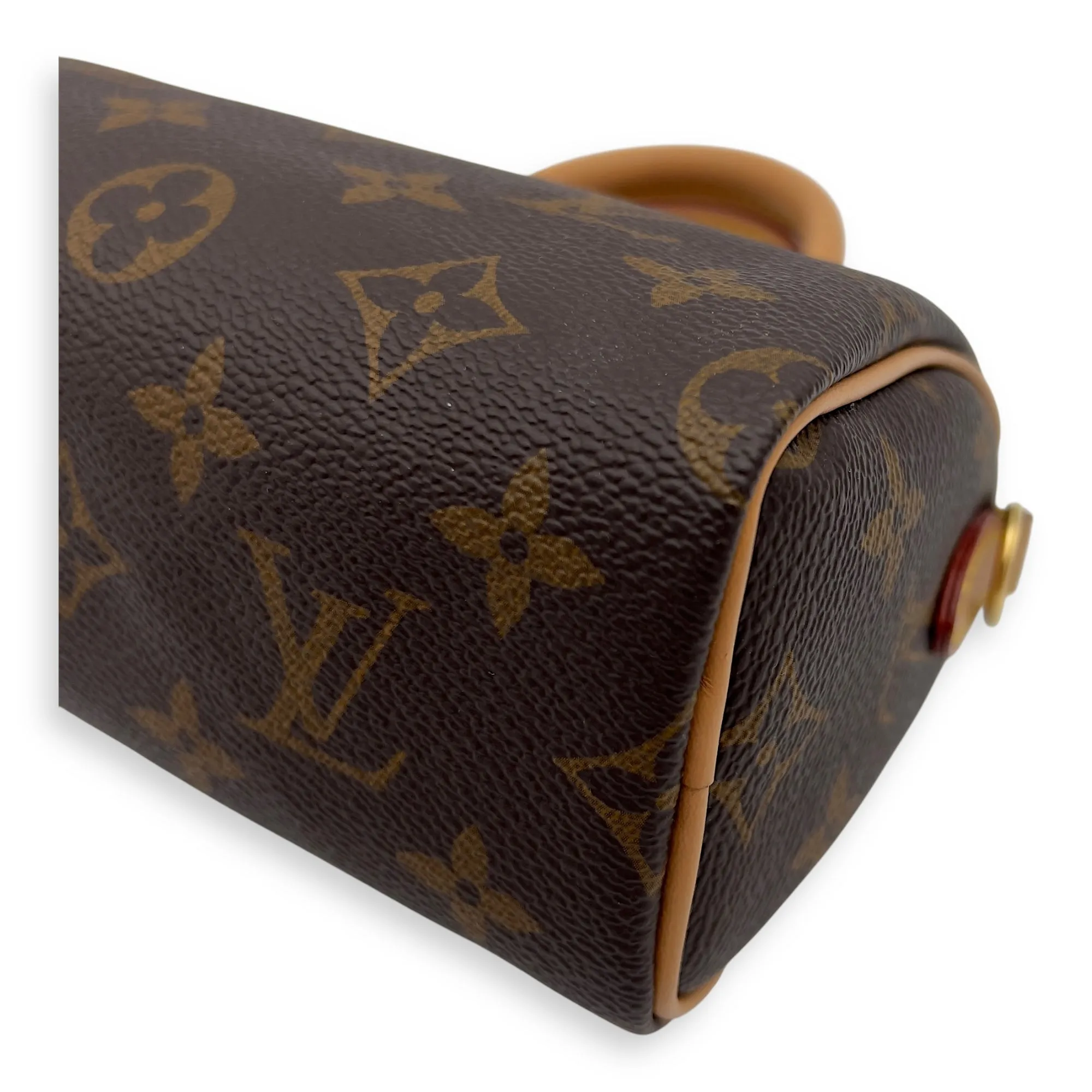 Speedy Crossbody Bag Nano Brown in Monogram Coated Canvas, Gold hardware