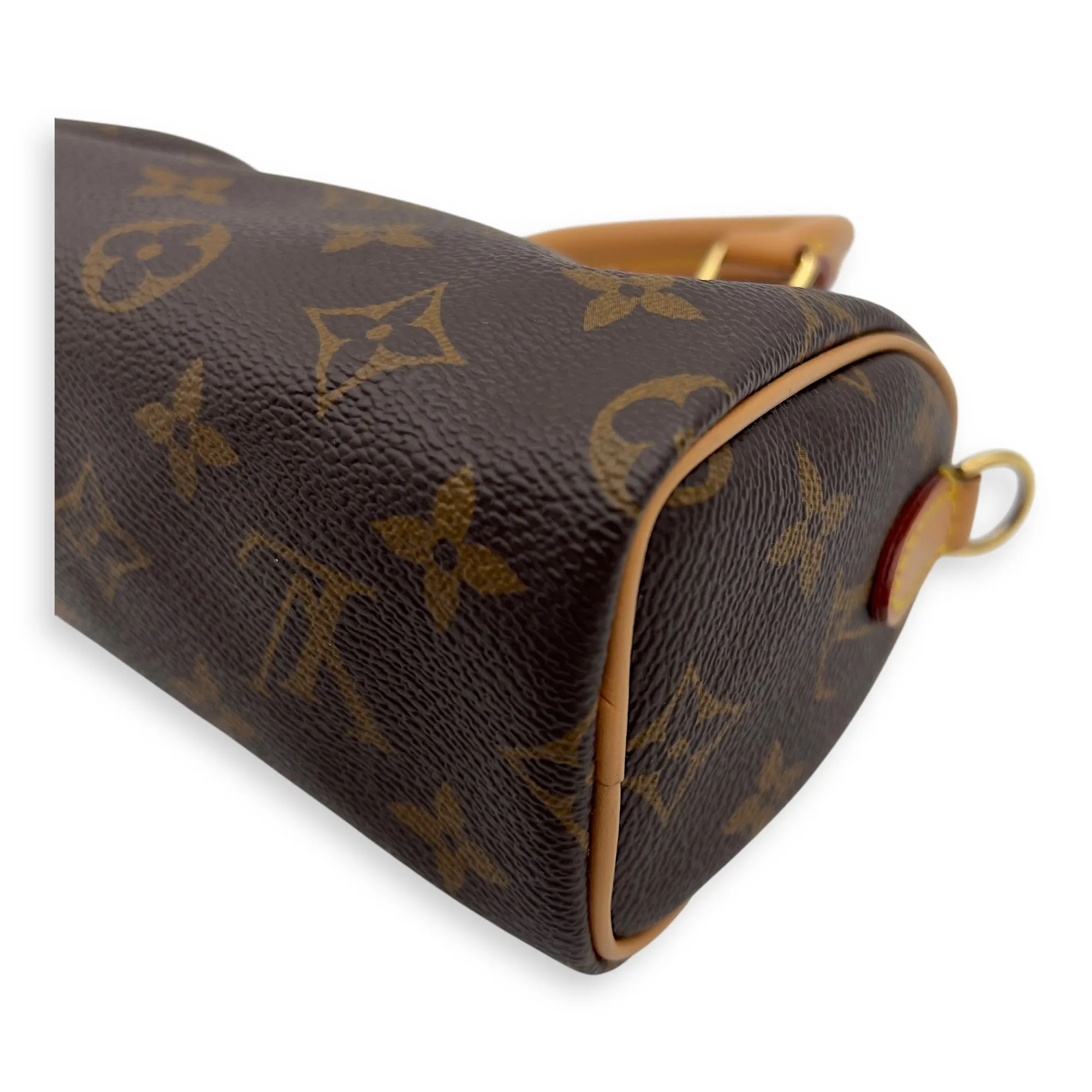 Speedy Crossbody Bag Nano Brown in Monogram Coated Canvas, Gold hardware