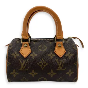 Speedy Nano Brown Crossbody Bag in Monogram Coated Canvas, Gold hardware