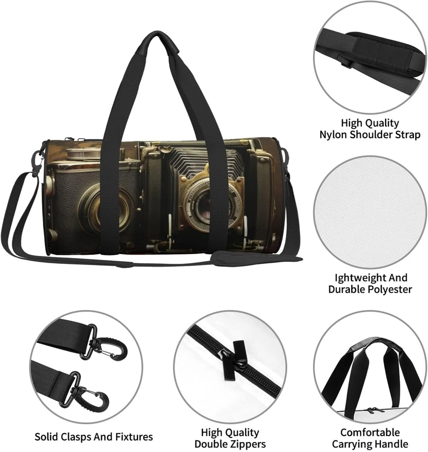 Sports Gym Bag for Women Men Travel Duffel Bag Tote Weekender Bag Carry on Overnight Bag for Travel Swimming Fitness Workout Sports Old Camera Duffle Bag