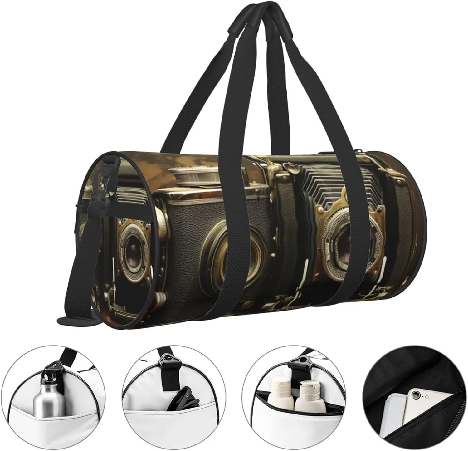 Sports Gym Bag for Women Men Travel Duffel Bag Tote Weekender Bag Carry on Overnight Bag for Travel Swimming Fitness Workout Sports Old Camera Duffle Bag